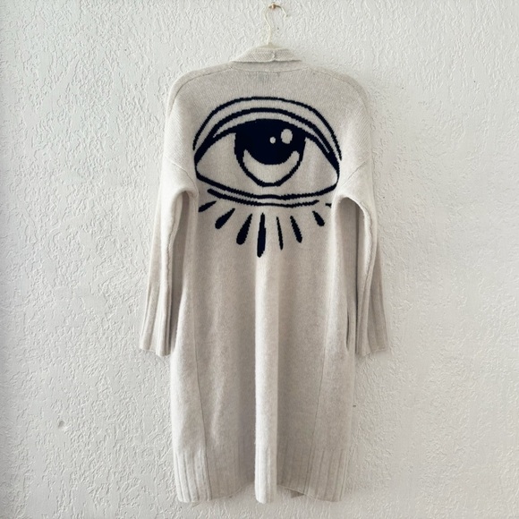 Skull Cashmere Jansen Eye Cardigan Duster Sweater Open Front Long Boho Cream XS - Picture 4 of 13